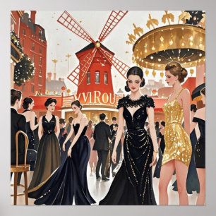 Affiche Style Moulin rouge, noir et or, Luxe riche