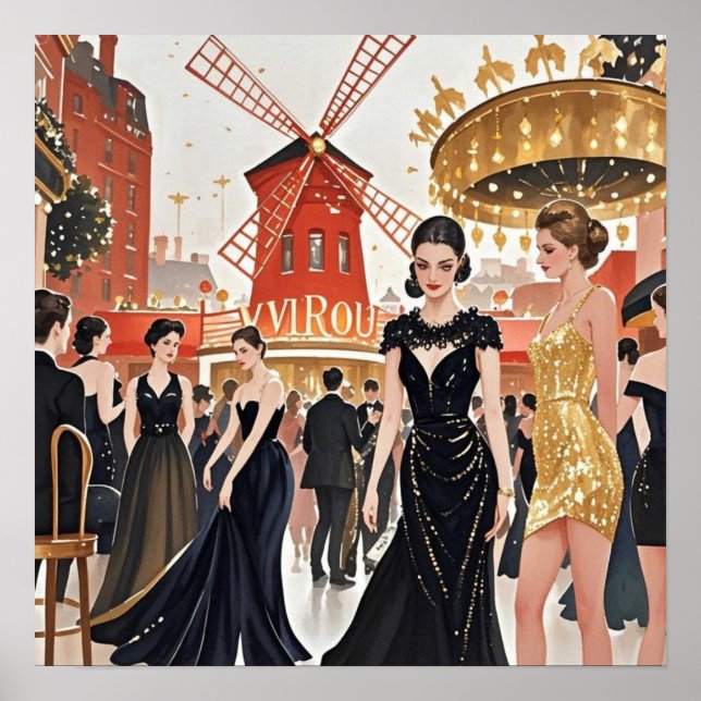 Affiche Style Moulin rouge, noir et or, Luxe riche (Devant)
