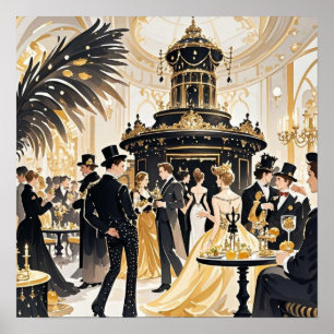 Affiche Style Moulin rouge, noir et or, Luxe riche