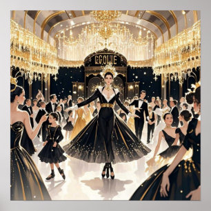 Affiche Style Moulin rouge, noir et or, Luxe riche