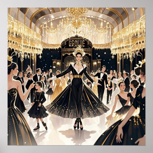 Affiche Style Moulin rouge, noir et or, Luxe riche (Devant)