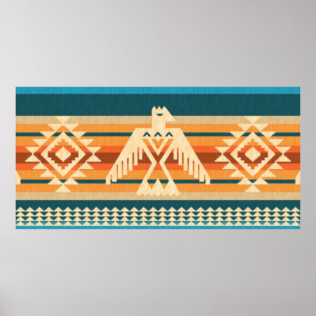 Affiche Style Navajo abstrait motif sans couture avec aigl (Devant)