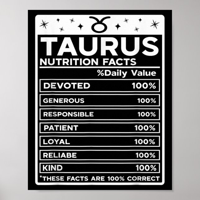 Affiche Style nutritionnel Taurus Design zodiaque, Taurus (Devant)