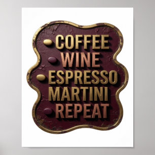 Affiche Stylé Or CAFÉ VIN MARTINI ESPRESSO RÉPÈTE v2