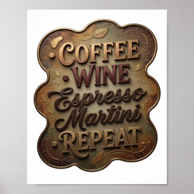 Affiche Stylé Or CAFÉ VIN MARTINI EXPRESSO RÉPÉTER (Devant)