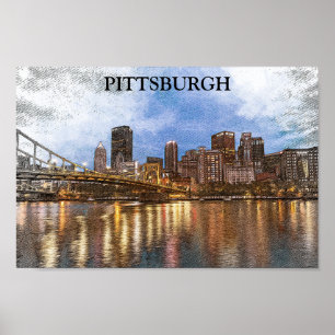 Affiche Style Pittsburgh Cityscape Watercolor Cityscape