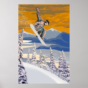 Affiche Style rétro Art snowboard