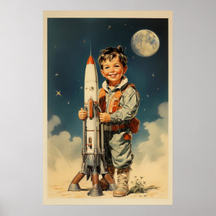 Affiche Style rétro astronaute garçon