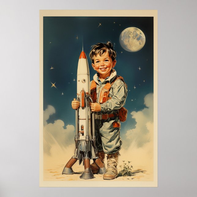 Affiche Style rétro astronaute garçon (Devant)