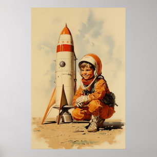 Affiche Style rétro astronaute garçon