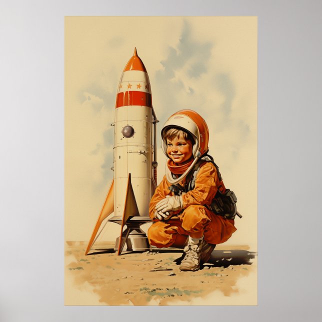 Affiche Style rétro astronaute garçon (Devant)