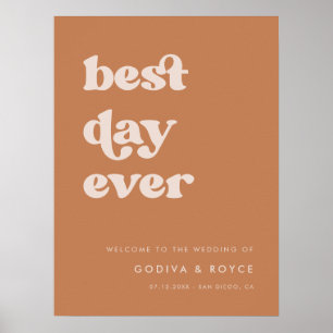 Affiche Style rétro Brown Best Day Ever Mariage Bienvenue