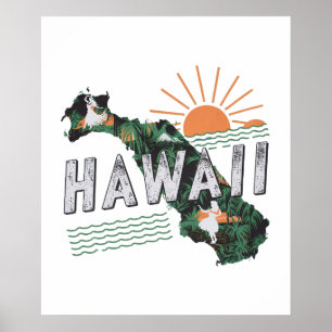 Affiche Style rétro Hawaii Silhouette