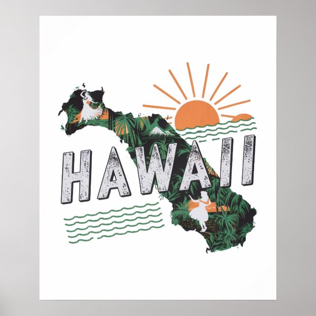 Affiche Style rétro Hawaii Silhouette (Devant)