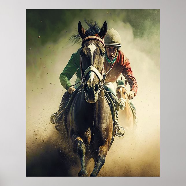 Affiche Style Rétro Horse Racing Jockey Art (Devant)