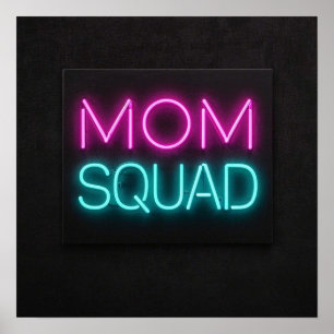 Affiche Style rétro ‘Mom Squad’ néon rose et turquoise