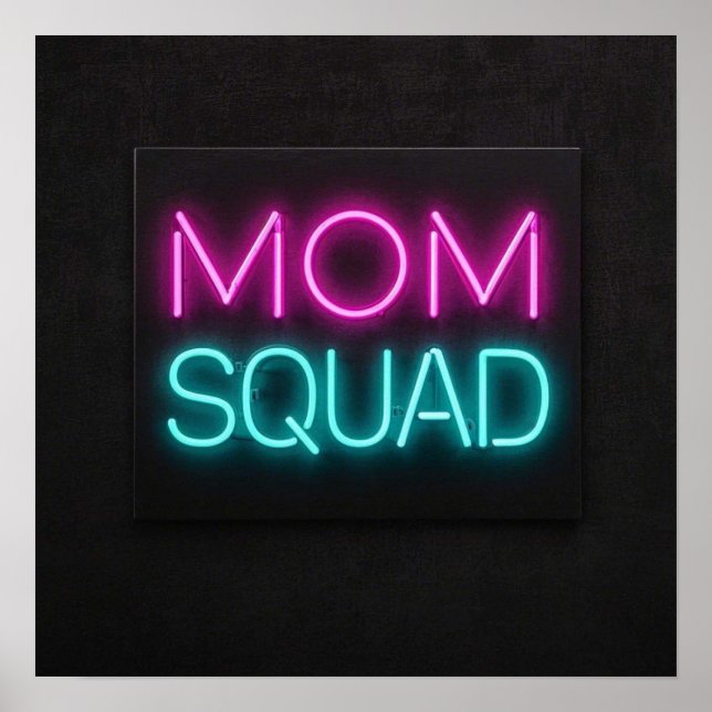 Affiche Style rétro ‘Mom Squad’ néon rose et turquoise (Devant)