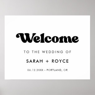 Affiche Style rétro noir & blanc Bienvenue à notre mariage