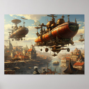 Affiche Style Steampunk : Aéronefs et Zeppelins
