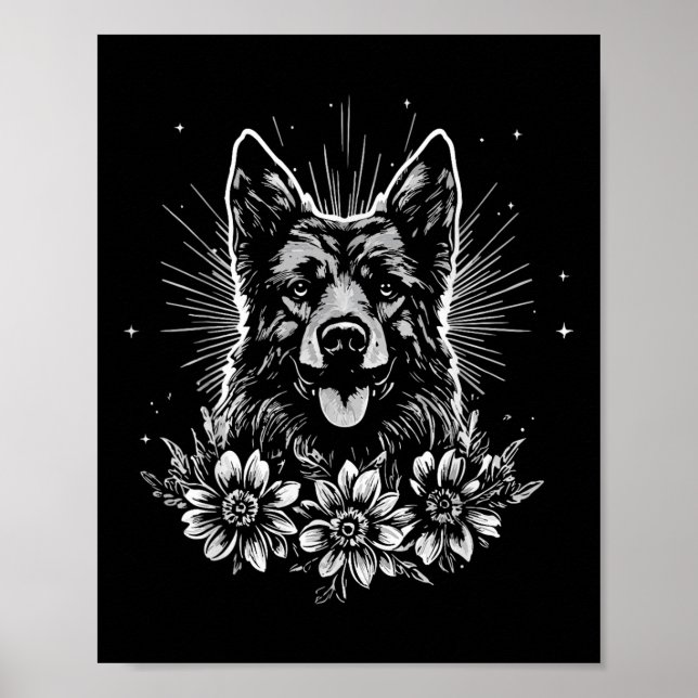 Affiche Style tatouage Lover Allemand Berger Retro Chien (Devant)