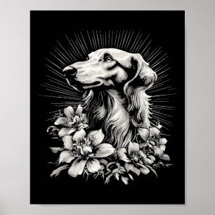 Affiche Style tatouage rétro Borzoi Amoureux des chiens