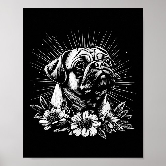Affiche Style tatouage rétro Carlin chien de garde (Devant)