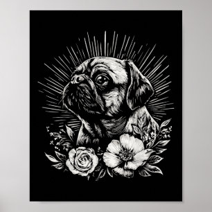 Affiche Style tatouage retro Carlin chien lover _1