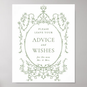 Affiche Style Victorien Ornate Vert Conseils & Souhaits