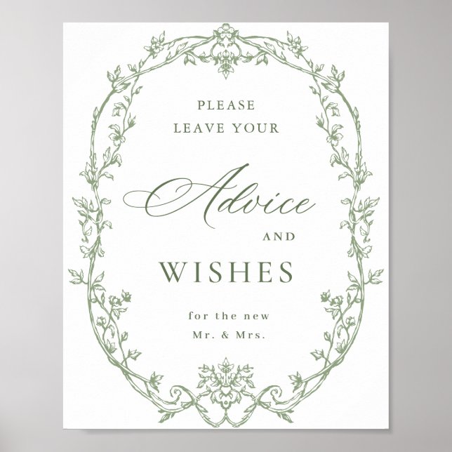 Affiche Style Victorien Ornate Vert Conseils & Souhaits (Devant)