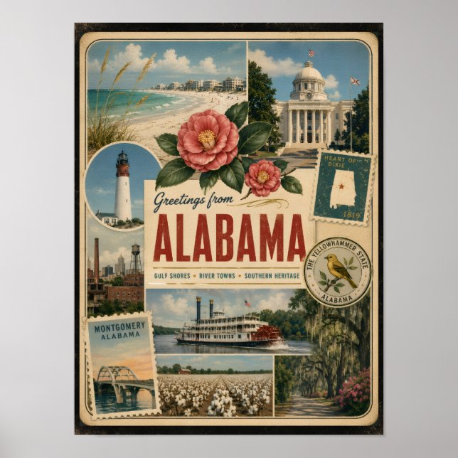 Affiche Style Vintage Authentique de l'Alabama (Devant)