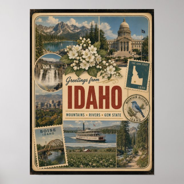 Affiche Style Vintage Authentique de l'Idaho (Devant)