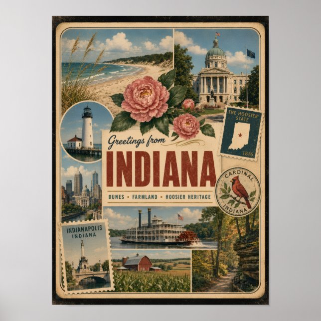 Affiche Style Vintage Authentique de l'Indiana (Devant)