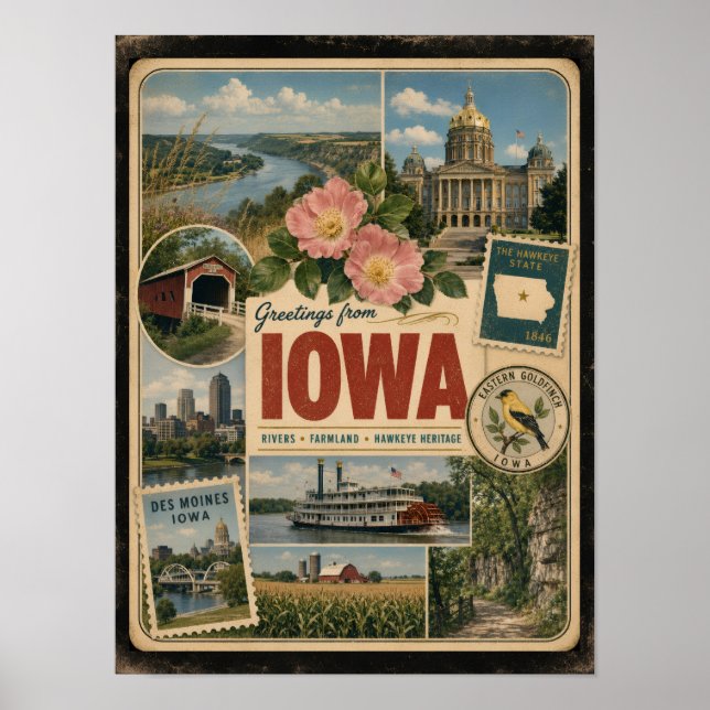 Affiche Style Vintage Authentique de l'Iowa (Devant)