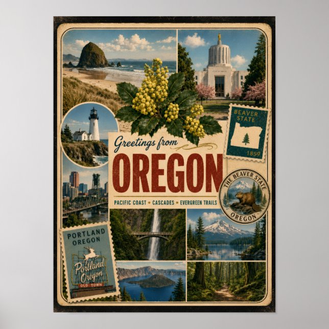 Affiche Style Vintage Authentique de l'Oregon (Devant)