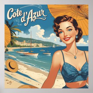 Affiche Style vintage Côte d'Azur Beach Girl