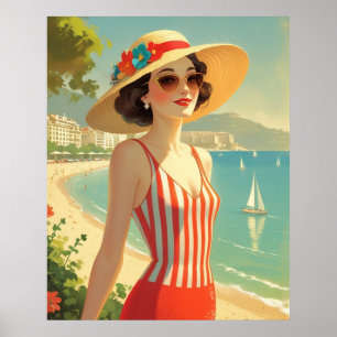 Affiche Style vintage Côte d'Azur Beach Girl