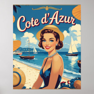 Affiche Style vintage Côte d'Azur Beach Girl