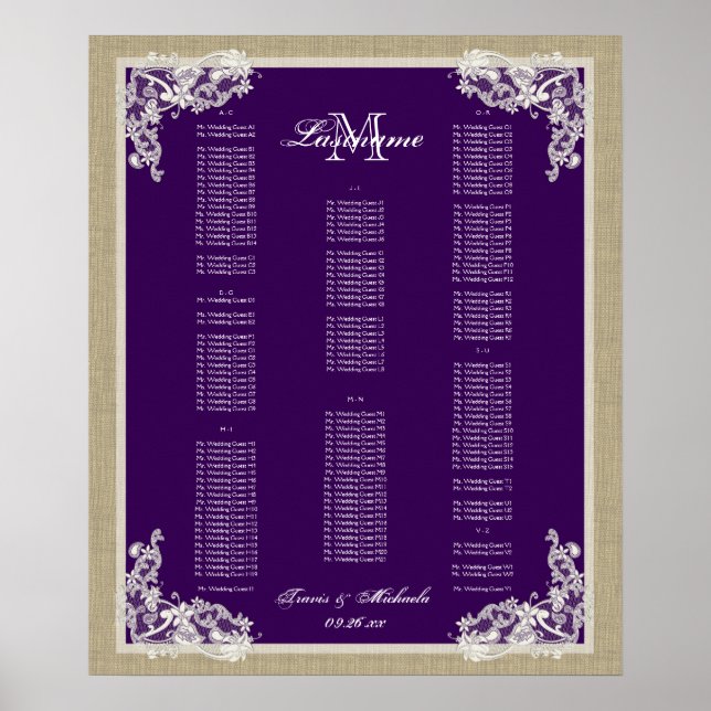 Affiche Style vintage dentelle foncé violet AZ (Devant)