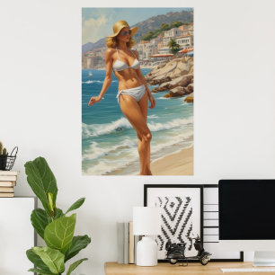 Affiche Style vintage French Riviera Travel Beach Girl