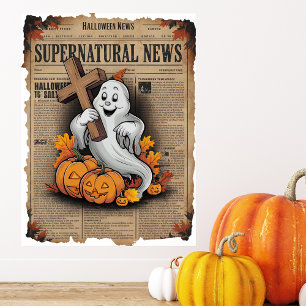 Affiche Style vintage Halloween journal Cross Ghost
