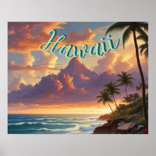 Affiche Style vintage Hawaiian Travel Honolulu Mid-Pacific