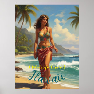 Affiche Style vintage Hawaiian Travel Honolulu Mid-Pacific