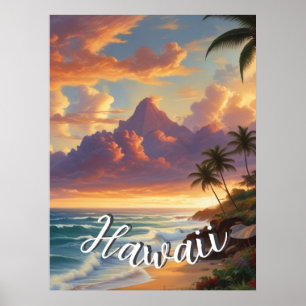 Affiche Style vintage Hawaiian Travel Honolulu Mid-Pacific