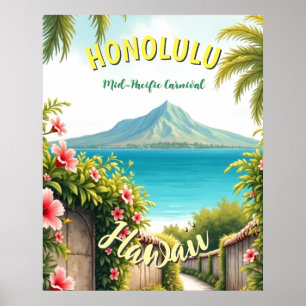 Affiche Style vintage Hawaiian Travel Honolulu Mid-Pacific