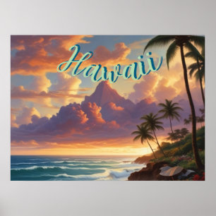 Affiche Style vintage Hawaiian Travel Honolulu Mid-Pacific