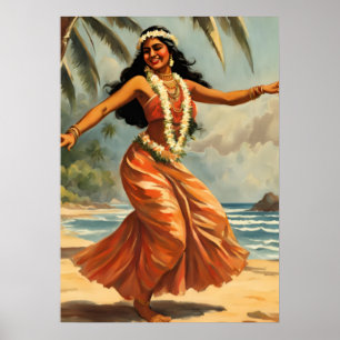 Affiche Style vintage Hawaiian Travel Hula Girl Danser