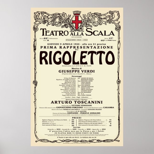 Affiche Style Vintage La Scala Rigoletto Opéra (Devant)