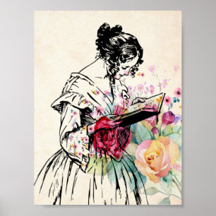 Affiche Style vintage Lady avec livre