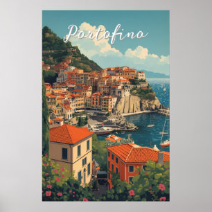 Affiche Style Vintage Portofino Gênes Italie