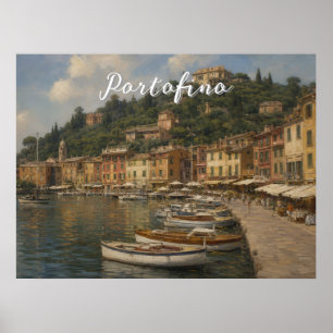 Affiche Style Vintage Portofino Gênes Italie